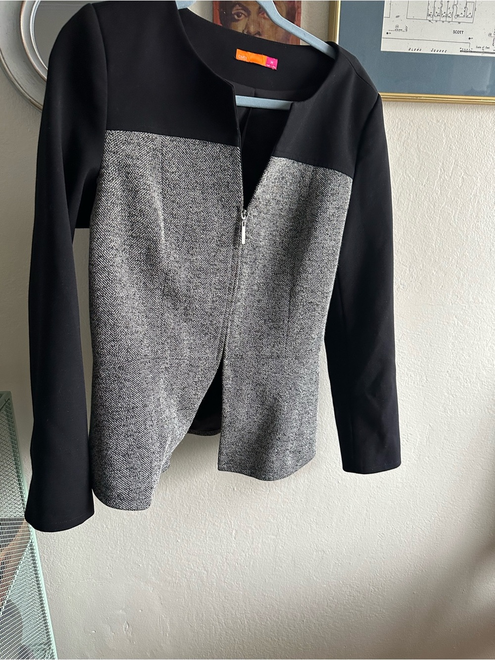 Tailored Black and Gray Zip-Front Women's Blazer
